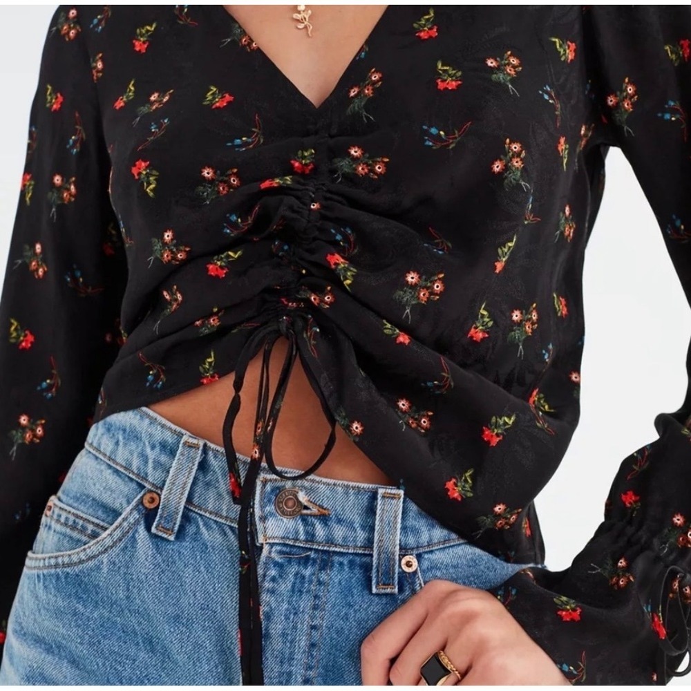 Urban Outfitters Y2K Black Med Dark Floral Cropped Long Sleeve Top Whimsigoth